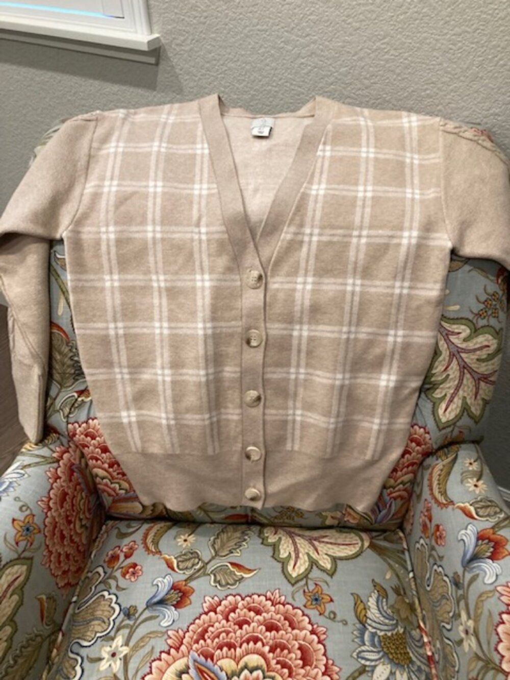 Joie Taupe and White Window Print Cardigan